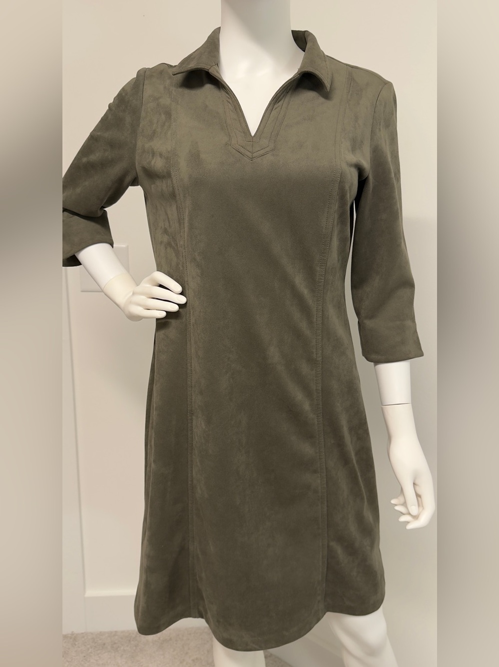 J. McLaughlin Olive Green Faux Suede Stretch Dress Size M